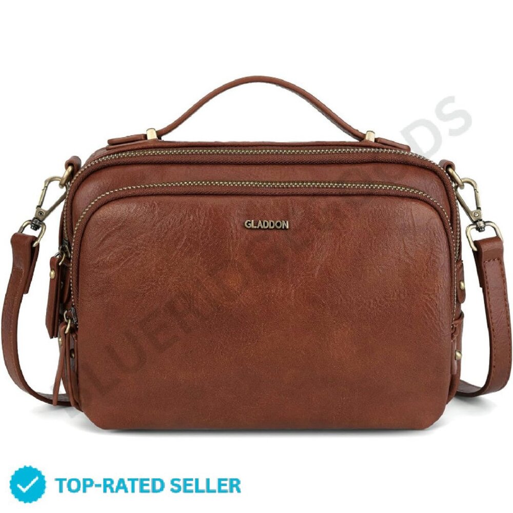 Multi Pocket Crossbody Bag Vegan Leather Satchel Top Handle Purse Chic
